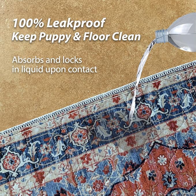 nunubaby Washable Pee Pads for Dogs, Stylish, Non-Slip and Leak-Proof Pee Pads. Reusable Potty Pads for Dogs for Crates and Floors.(Red/Floral, 36" x72")