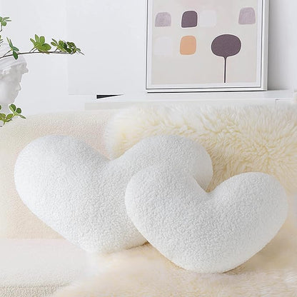 AELS Heart Shaped Pillow, Set of 2, Heart Decorative Throw Pillows, Boucle Love Cute Pillows 20 & 16 Inches, Valentines Day Decorations, Wedding Decor, Living Room Bedroom Nursery Decor, White