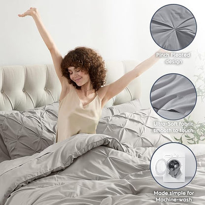 Nestl 7 Piece Comforter Set - Pinch Pleated Bedding Set, All Season Bed in a Bag, Full Size Bed Sheets and Comforter Set with Pillowcases and Shams