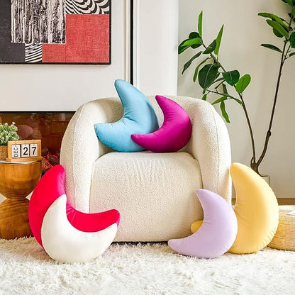 Hot Pink Moon Pillow, 14.9" Cute Soft Velvet Half Moon Shape Plush Decorative Throw Pillows Cushions Room Decor for Couch Bedroom Living Room
