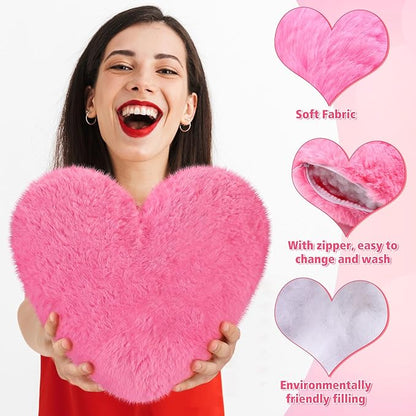 9 Pcs Pink Series Heart Pillow Faux Rabbit Fur Fluffy Love Heart Throw Pillows Cute Decorative Soft Throw Cushion Gift for Women Couch Bed Sofa Chair Home 11 in