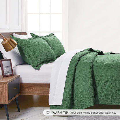 Love's cabin Twin Quilt Set Olive Green Bedspreads - Soft Bed Summer Lightweight Bedspread Comforter - Modern Style Coin Pattern Coverlet for All Season - 2 Pieces (1 Quilt, 1 Pillow Sham)