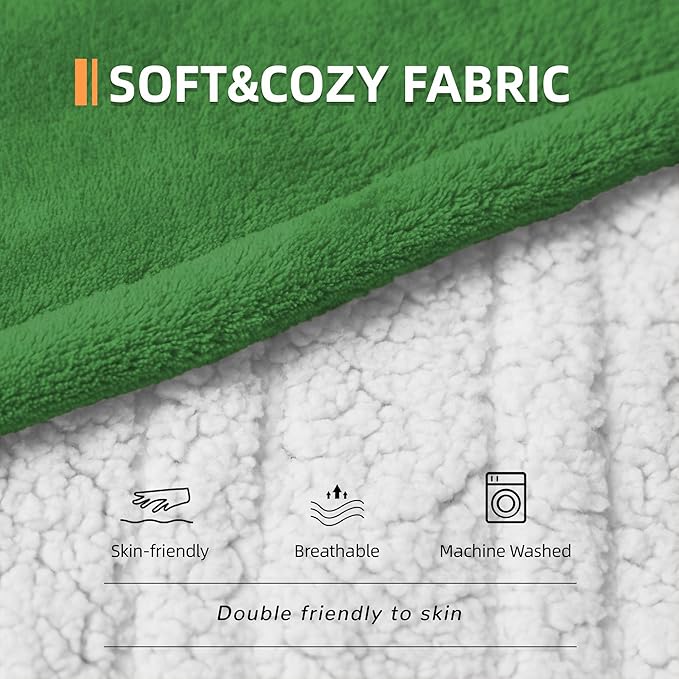 Heated Blanket 50''x60''-Soft and Comfortable Electric Throw,5 Heat Settings and 3H Auto Shut-Off Heating Blanket ETL&FCC Certification Machine Washable (Green)