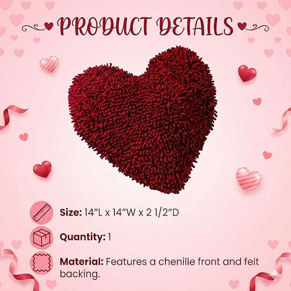 Fun Express Heart Shaped Pillow 14 Inch - Soft Chenille Throw Pillows for Valentine's Day Decor | Decorative Pillows for Bed, Couch & Living Room | Cute Room Decor Gift for Girls & Home