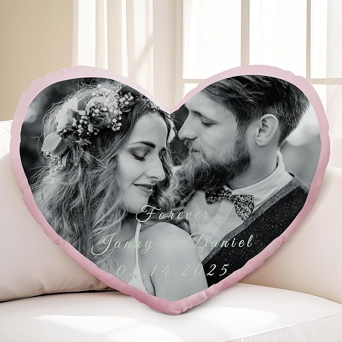 Custom Photo Pillow for Couple on Valentine's Day, Customized Gifts for Girlfriend, Personalized Romantic for Him Her, Picture Presents for Birthday (Pillow Insert Included)