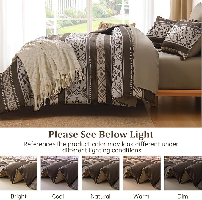 Anibedding Brown King Size Comforter Set 7 Pieces Boho Western Bedding Set for All Season, Aztec Bed in a Bag King Soft Microfiber Comforter Set with Sheets, Pillowcases & Shams
