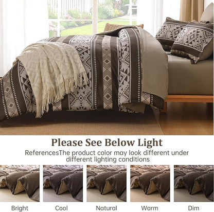 Anibedding Brown Comforter Set Queen 7 Pieces Boho Western Bedding Set for All Season, Aztec Bed in a Bag Queen Soft Microfiber Comforter Set with Sheets, Pillowcases & Shams