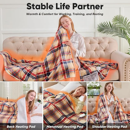 Brown Heated Blanket Electric Throw, 50X60 Heating Throw with 10 Heating Levels & 8 Hours Auto Off, Plaid Sherpa Blanket Warmer for Adults, Farmhouse Home Decor for Couch Bed Office Gifts for Mom