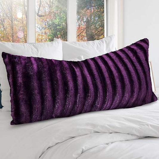 Cheer Collection Faux Fur Long Body Pillow - Accent Throw Pillow for Bed and Couch - Decorative Lumbar Pillow with Insert, Purple (18" x 40")