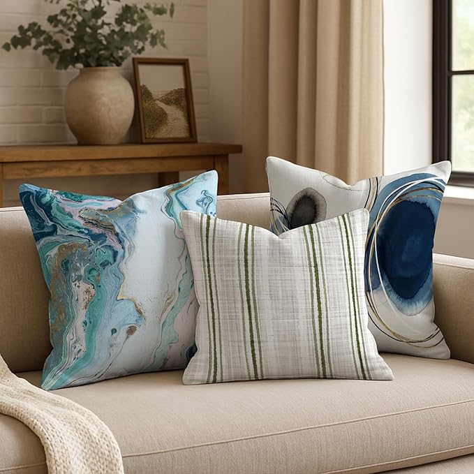 Americanflat 18x18 Throw Pillow with Sewn-in Insert - All-in-One Decorative Pillows - No Cover Needed - Soft and Durable Cushion for Bed or Sofa - Polyester - Green and White
