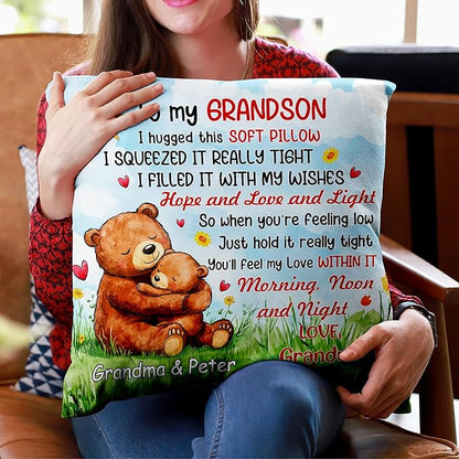 Hyturtle Personalized Grandson Pillow (Insert Included) Gifts from Grandma - Birthday Graduation for Grandson - Custom Name Sofa Couch Cushion Home Decor 2-Side Print Pillow