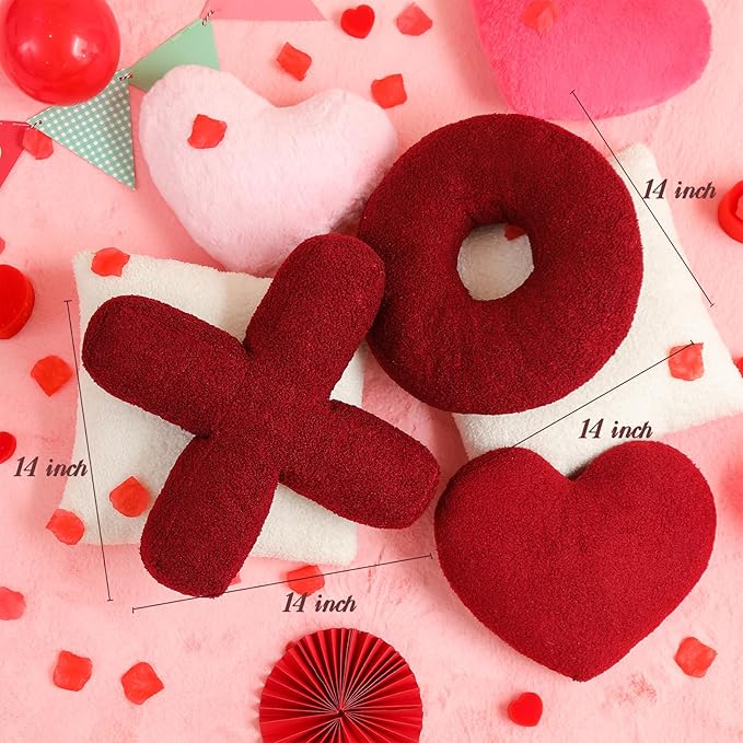 EastTree XO Pillows, Valentines Love XO Shaped Pillow, Wine Red Throw Pillows, Love Pillow Gifts, Ultra Soft Teddy Fleece Wedding Pillows, Women Girls Kid Room Decor, Valentine's Day Decor 14x14 Inch