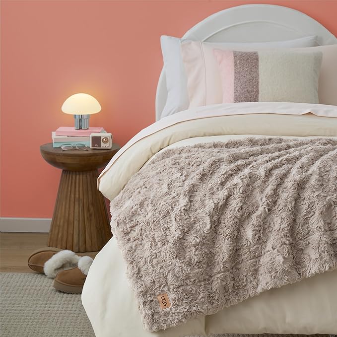 UGG Faux Fur Twin Size Blanket, Double-Sided Warm Cozy Blanket, Extra Large Throw for Sofa, Washable Bedding for Twin XL Size Bed, Cute Room Decor, 66" x 90", Oyster Brown (Adalee)