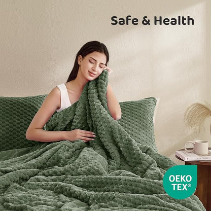 Petrichor Fluffy Queen Comforter Set - Ultra-Soft Green Flannel Thick Comforter for Queen Bed, Luxury Warm Bedding Set for Winter & Fall, Cozy Fuzzy Bed Set 3 Pieces (1 Comforter & 2 Pillowcases)