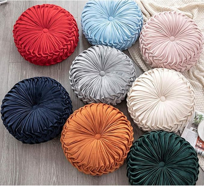 HLOVME Throw Pillow for Couch Decorative 3D Pumpkin Round Velvet Cushion for Sofa Bed Chair Floor 15"X15", Navy Blue
