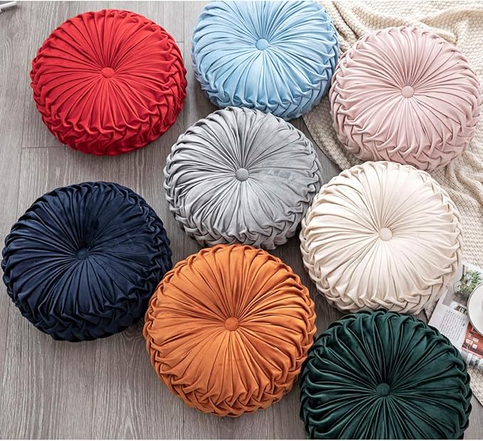 HLOVME Throw Pillow for Couch Decorative 3D Pumpkin Round Velvet Cushion for Sofa Bed Chair Floor 15"X15", Dark Orange