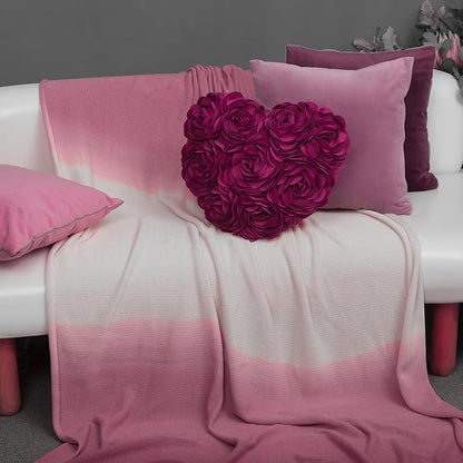JWH Valentine's Day Throw Pillow Covers Decorative Flower Accent Pillow Cases Heart Shaped Cushion for Couch Living Room Bed Chair 14 x 16 Inches Purple Red