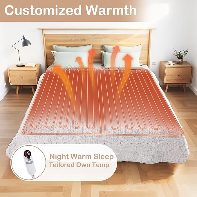 Electric Heated Blanket Full Size 72"×84" with 9 Heating Levels & 1-10Hs Auto Off，Double Sided Plush Sherpa, Energy Efficient, Machine Washable, for Couch & Bed, Light Gradient Purple