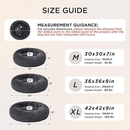 Bedsure Calming Dog Beds Large Sized Dog - 36in Donut Washable Large Pet Bed,Anti-Slip ＆Removable Cover,420GSM Round Anti-Anxiety Fluffy Plush Faux Fur Bed, Fits up to 80 lbs Pets,Plus Version