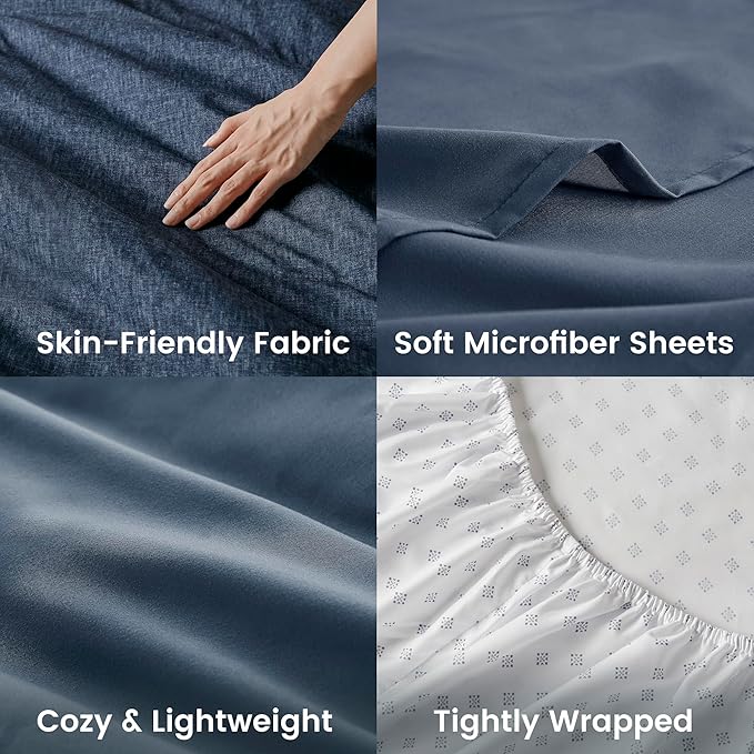 Comfort Spaces Full 7 Pieces Comforter Set, Boho Bed Sets for Full Size, Farmhouse Bedding Sets with Comforter, Gift Bed in a Bag with Comforter, Sheets, Pillowcases, and Shams, Full, Navy