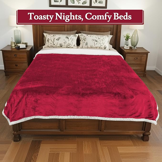 Electric Heated Blanket 72"x84" Full Size Flannel & Sherpa - 4 Heat Settings & 10H Auto Shut Off for Safe Overnight Use, Fast Heating, Machine Washable for Bed, Couch, Office - Red