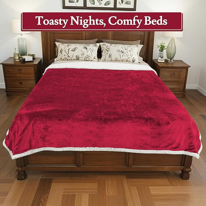 Electric Heated Blanket 72"x84" Full Size Flannel & Sherpa - 4 Heat Settings & 10H Auto Shut Off for Safe Overnight Use, Fast Heating, Machine Washable for Bed, Couch, Office - Red