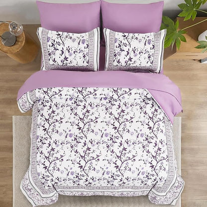 Dobuyly Purple Comforter Set Queen Size, 7 Piece Bed in a Bag Queen Floral Botanical Bedding Set, Soft Microfiber Bedding Comforter Sets with Sheets for All Season