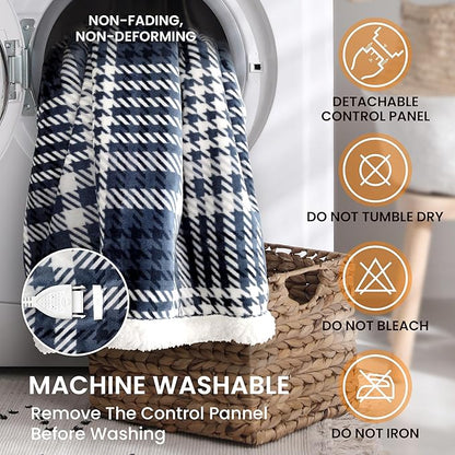 Heated Blanket Electric Throw-50''x60''Ultra Soft Cozy Plaid Flannel Fast Heating Electric Blanket with 10 Heat Levels & 10 Hours Auto Off, ETL Certified, Keep Warm in Couch Bed Office(Navy)