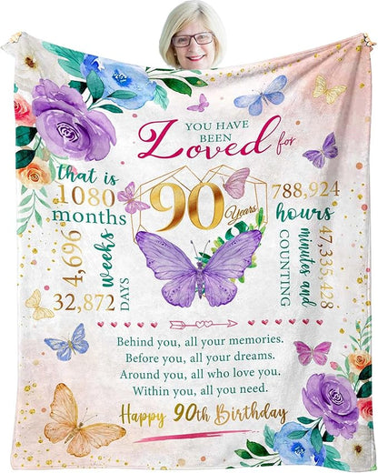 ZWERIVP 90th Birthday Gifts for Women, Best 90 Year Old Woman Birthday Present, Women 90th Bday Gift Ideas, 1936 Woman Present, Happy 90 Bday Decorations for Female Throw Blanket 50"X60"