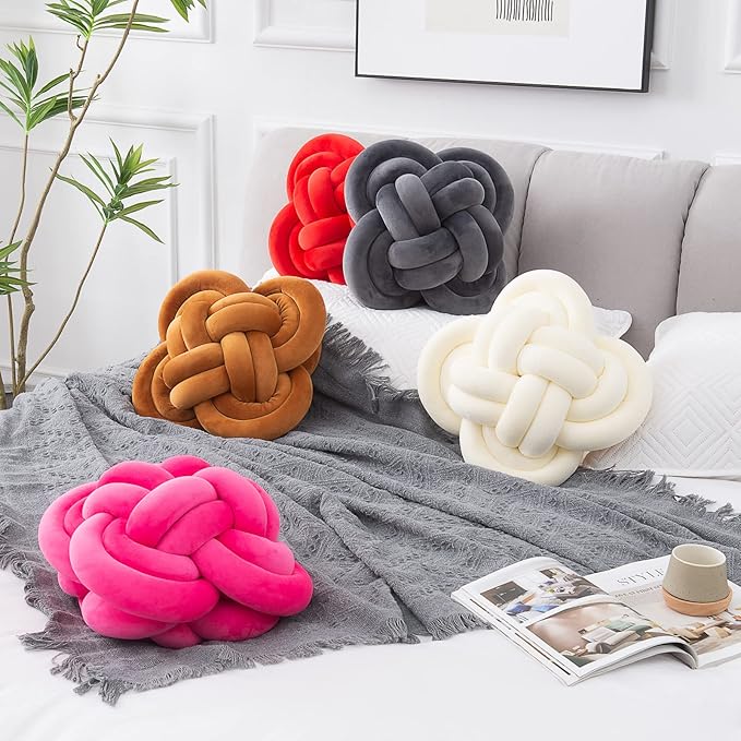 Xiashrk Knot Pillow, Decorative Throw Pillows with Soft Plush for Couch, 12" Knotted Pillows Red Dorm Room Decor Knot Pillow Ball Decorative Cushion for Bed Living Room