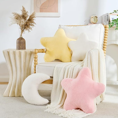 Star Pillow 15.7" Purple Star Shaped Decorative Throw Pillow for Couch Bed Aesthetic Plush Floor Seating Cushions with Soft Faux Rabbit Fur for Sofa Bedroom Living Room