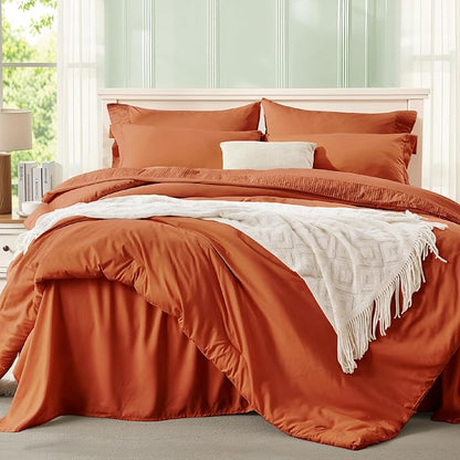 Anluoer Burnt Orange Twin Comforter Set 5 Pieces, Bed in a Bag with Sheets, All Season Bedding Sets with 1 Comforter, 1 Pillow Sham, 1 Pillowcase, 1 Flat Sheet, 1 Fitted Sheet