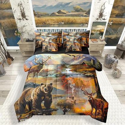 Erosebridal Full Size Deer Bear Comforter Set with Sheets 7 Pieces | Rustic Cabin Lodge Bedding Set for Kids Boys Girls Mallard Duck Woodland Animal Bed in A Bag Country Rural Farmhouse Bed Sets