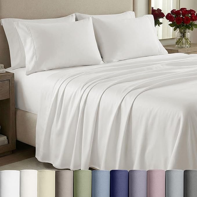 California Design Den Natural 100% Cotton Sheets King Size Set - 1000 Thread Count Sateen, Deep Pocket King Bed Sheet Set, Thick and Durable Bedding - True Ivory