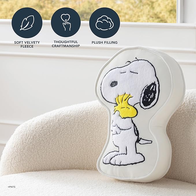 Berkshire Peanuts® Plush Throw Pillow, Gift Idea, Snoopy Cute Character Shaped Cushion, Soft Cozy Decor for Bed Couch Chair(Snoopy + Woodstock Hug Pillow All Colorways, 15.5’’ L)