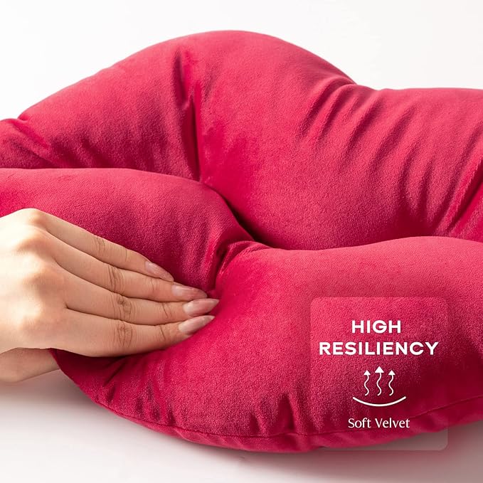 Ashler Lips Throw Pillows Smooth Soft Velvet Insert Included, Lip Shaped Pillow for Bed Living Room, Rose Pink, 24 X 12 inches