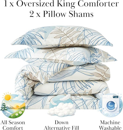 Southshore Fine Living, Inc. 3-Piece California King Comforter Set with 2 Pillow Shams, Tropical Comforter Sets, All Season Comforter Down Alternative, Cal/King, Tropical Leaf Blue