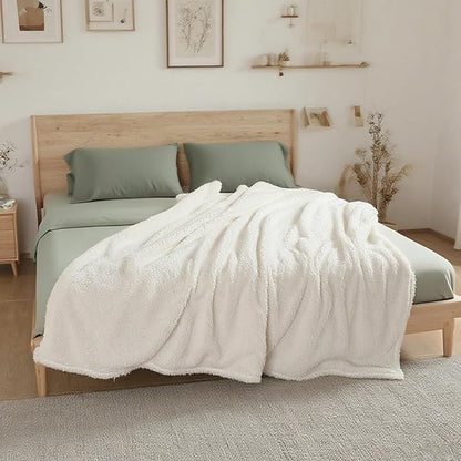 Electric Heated Blanket Queen Size 84"×90" Dual Control, 9 Heating Settings & 1-10Hs Auto Off, Overheat Protect, Double-Sided Plush Sherpa, for Couch & Bed, Machine Washable White
