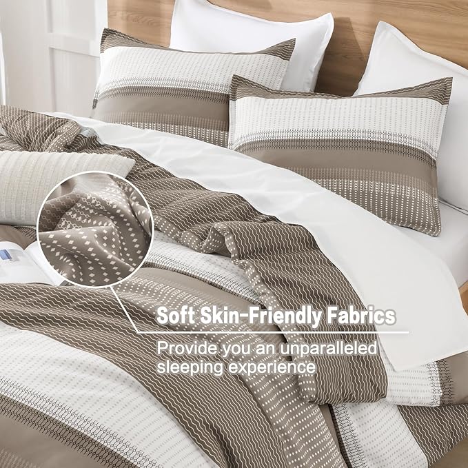 Litanika Comforter Set Queen Size Hazel - 3 Pieces Lightweight Colorblock Stripe Fluffy Bedding Comforter Sets, All Season Bed Set