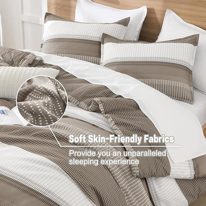 Litanika Comforter Set Queen Size Hazel - 3 Pieces Lightweight Colorblock Stripe Fluffy Bedding Comforter Sets, All Season Bed Set