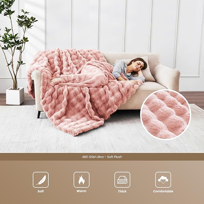 Heated Blanket Throw 50''x60'', Fast Heating Electric Blanket Ultra-Soft Faux Rabbit Fur with 5 Heat Levels & 5H Auto Shut-Off, Overheat Protection, Machine Washable