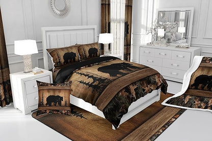 Erosebridal Rustic Farmhouse Comforter Set Country Cabin Bear Bedding Set Twin,Tree Branches Woodland Camo Hunting Wildlife Bedding Comforter Sets for Teen Boys Men Camouflage Animal Quilt Set