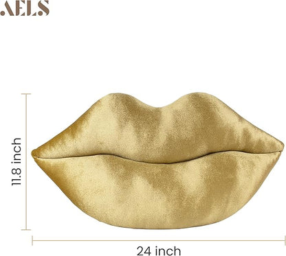 AELS 3D Large Lips Throw Pillows, Soft Decorative Love Pillows, Velvet Cute Pillow, 24 x 12 inches for Couch, Sofa, Bed, Living Room, Bedroom, Bronze Gold