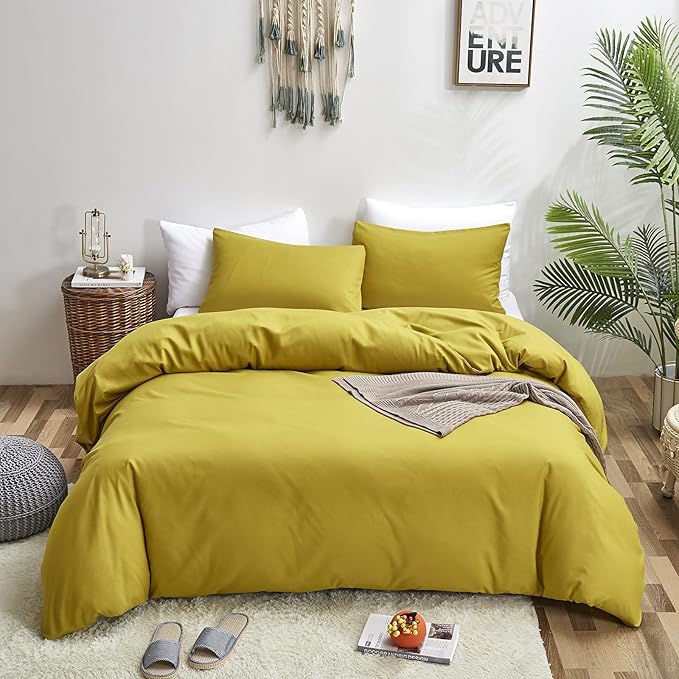 CLOTHKNOW Moss Green Comforter Set California King 3Pcs Yellow Bedding Comforter Sets Solid Comforter and 2 x Pillowcases