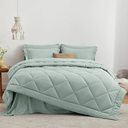 Love's cabin King Size Comforter Set Aqua, 7 Pieces King Bed in a Bag, All Season Bedding Sets with 1 Comforter, 1 Flat Sheet, 1 Fitted Sheet, 2 Pillowcase and 2 Pillow Sham
