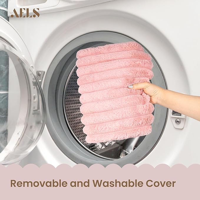 AELS Faux Fur Striped Cylinder Pillows Set of 2, 8" x 24" Decorative Modern Bolster Pillows with Removable Washable Cover & Insert, Body Pillow for Couch Bed, Living Room Bedroom Nursery Decor, Pink