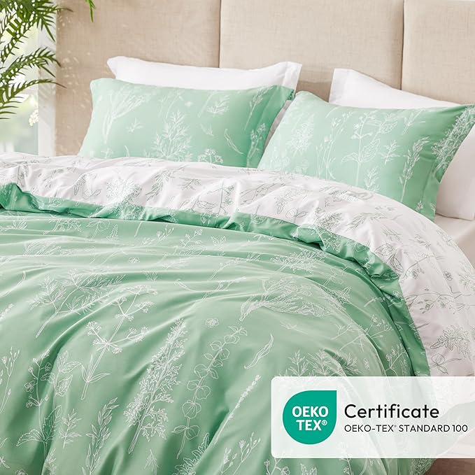 Love's cabin Comforter King Size Set - Sage Green King Comforter Set, 3 Pieces Cute Floral Bedding Sets for All Seasons,1 Soft Reversible Botanical Flowers Comforter and 2 Pillow Shams