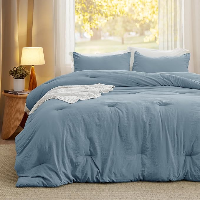 Bedsure Oversized King Comforter Set, Dusty Blue Soft Prewashed Bedding for All Seasons, 3 Pieces GentleSoft™ Bed Set, 1 Lightweight Comforter (120"x98") and 2 Pillowcases (20"x36")