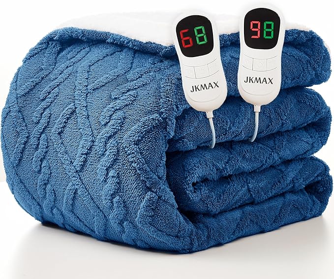 Heated Electric Blanket Queen Size-84"x90" Heating Blanket with 10 Heating Levels & 5 Time Settings Over-Heat Protection，Winter Warmer for Adults with ETL Certification（Blue）