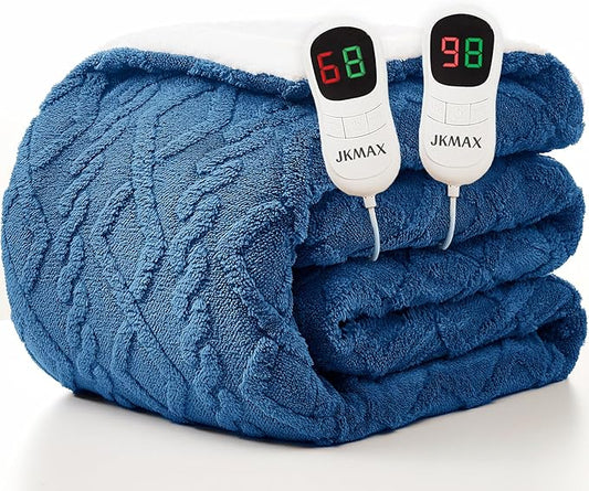 Heated Electric Blanket King Size-100"x90" Heating Blanket with 10 Heating Levels & 5 Time Settings Over-Heat Protection，Winter Warmer for Adults with ETL Certification（Blue）